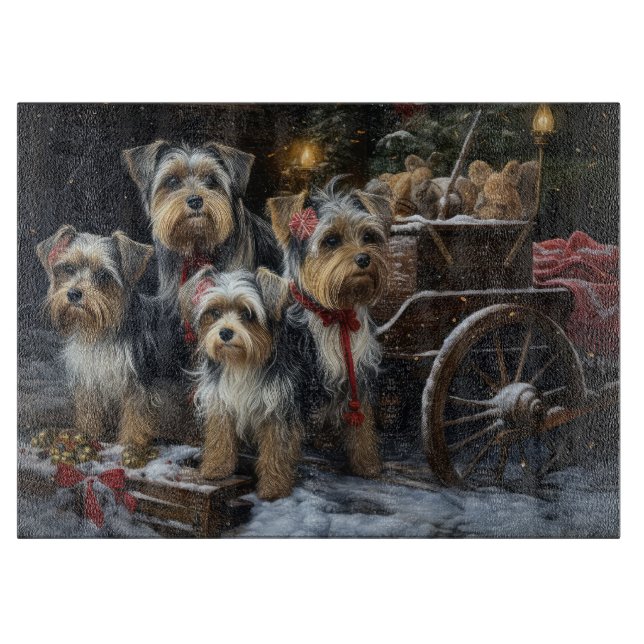 Biewer Terrier Snowy Sleigh Christmas Decor  Cutting Board (Front)