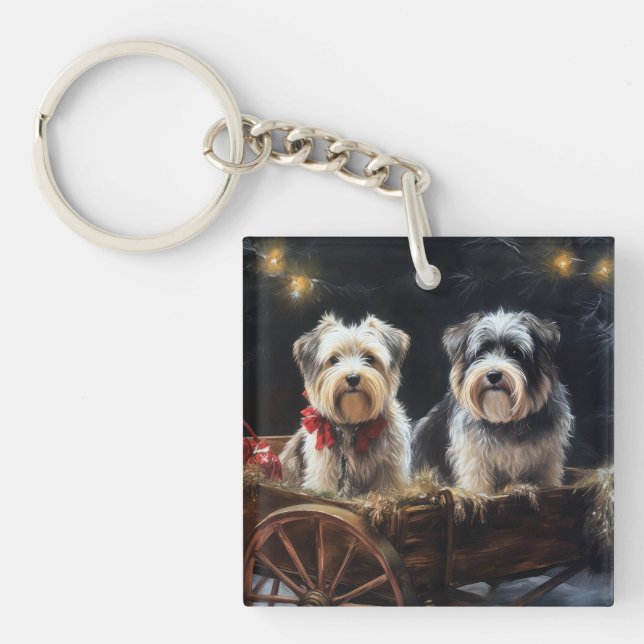 Biewer Terrier Snowy Sleigh Christmas Decor Key Ring (Front)