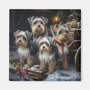 Biewer Terrier Snowy Sleigh Christmas Decor Magnet
