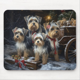 Biewer Terrier Snowy Sleigh Christmas Decor Mouse Pad