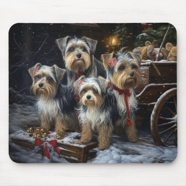 Biewer Terrier Snowy Sleigh Christmas Decor Mouse Pad (Front)