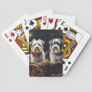 Biewer Terrier Snowy Sleigh Christmas Decor Playing Cards