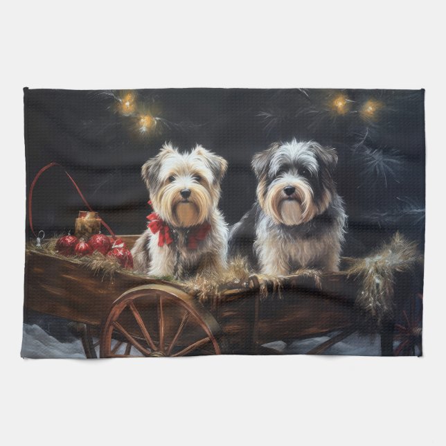 Biewer Terrier Snowy Sleigh Christmas Decor Tea Towel (Horizontal)