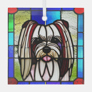 Biewer Terrier "Stained Glass"  Glass Tree Decoration