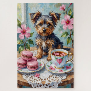 Biewer Terrier Valentine's Day Heart Tea Party Jigsaw Puzzle