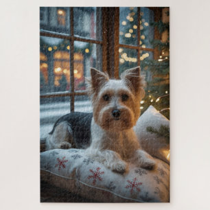 Biewer Terrier With Christmas Lights Holiday Jigsaw Puzzle