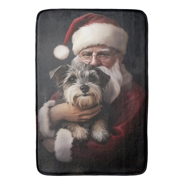 Biewer Terrier With Santa Claus Festive Christmas Bath Mat (Front Vertical)