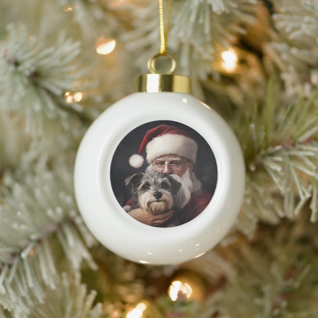 Biewer Terrier With Santa Claus Festive Christmas Ceramic Ball Christmas Ornament (Tree)