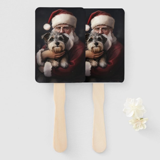 Biewer Terrier With Santa Claus Festive Christmas Hand Fan (Front and Back)