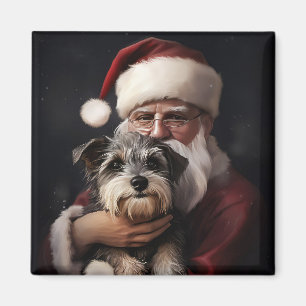 Biewer Terrier With Santa Claus Festive Christmas Magnet