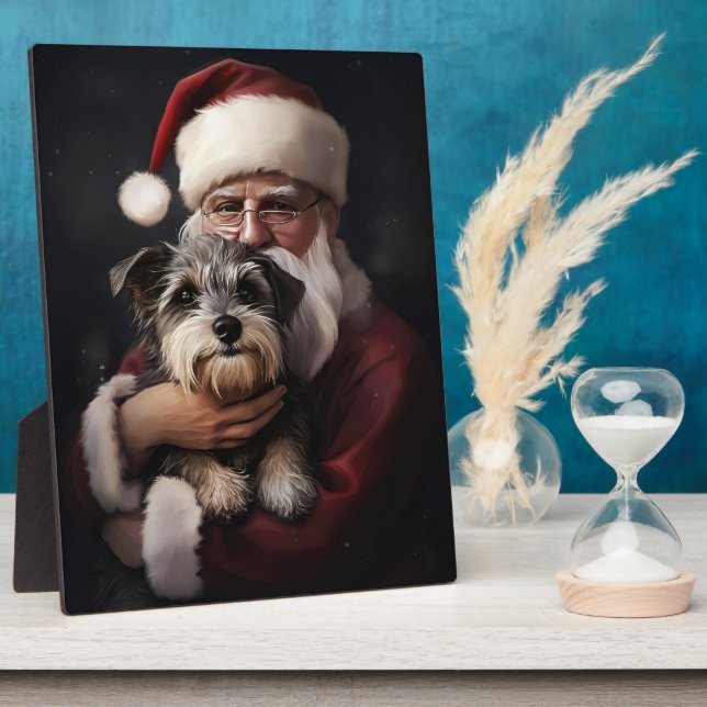 Biewer Terrier With Santa Claus Festive Christmas Plaque (Side)