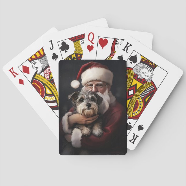 Biewer Terrier With Santa Claus Festive Christmas Playing Cards (Back)