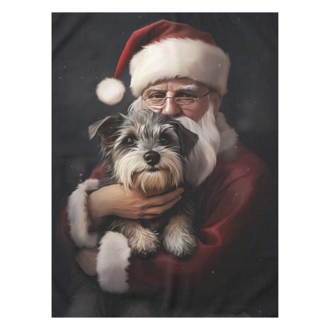 Biewer Terrier With Santa Claus Festive Christmas Tablecloth (Front)