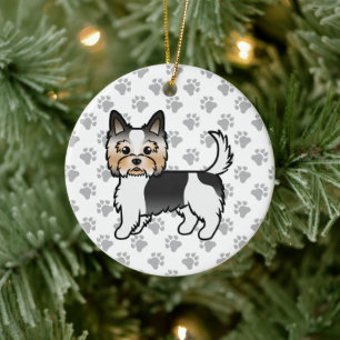 Biewer Terrier Yorkie Cartoon Dog & Paws Ceramic Ornament