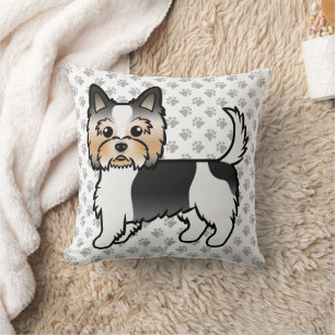 Biewer Terrier Yorkie Cute Cartoon Dog & Paws Cushion