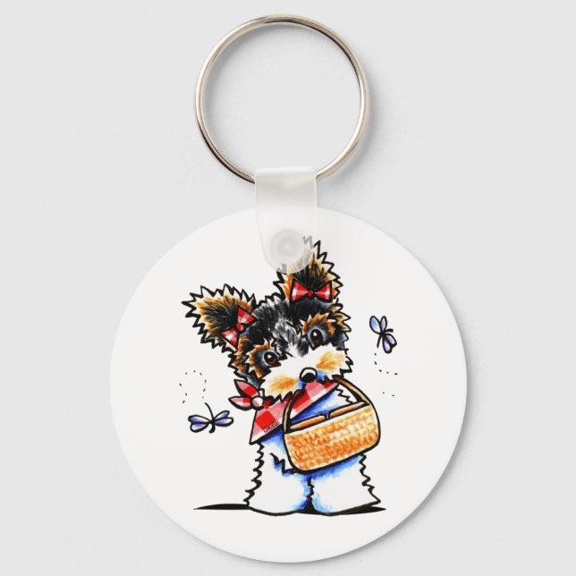 Biewer Yorkie Picnic Time Key Ring (Front)