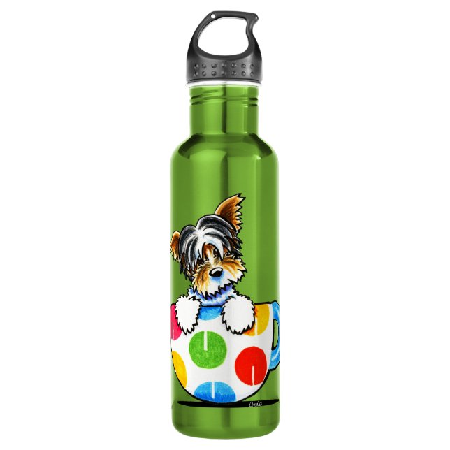 Biewer Yorkie Polka Dot Cup 710 Ml Water Bottle (Front)