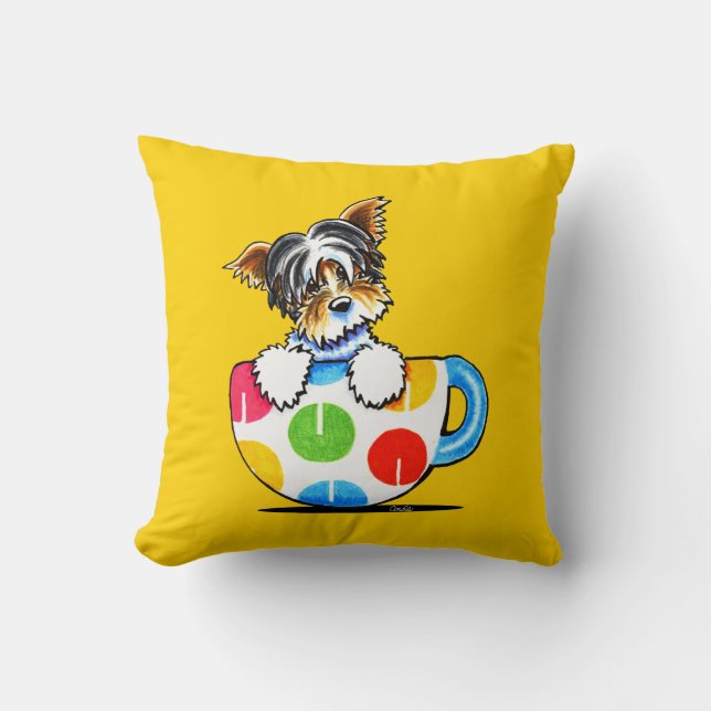 Biewer Yorkie Polka Dot Cup Cushion (Front)