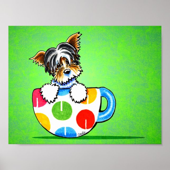Biewer Yorkie Polka Dot Cup Green Poster (Front)
