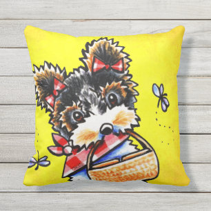 Biewer Yorkie Summer Picnic Yellow Cushion