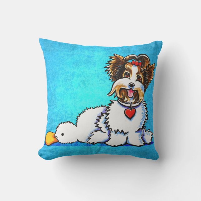 Biewer Yorkie Wanna Play Blue Cushion (Front)