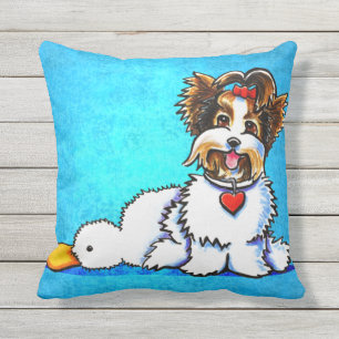 Biewer Yorkie Wanna Play Blue Cushion