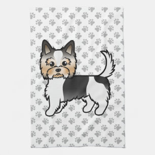 Biewer Yorkshire Terrier Cartoon Dog & Paws Tea Towel