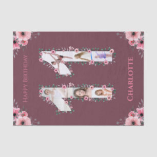 Big 11th Birthday Girl Photo Collage Pink Flower Tissue Paper