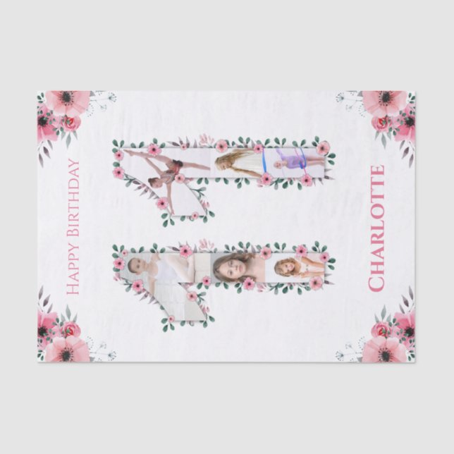 Big 11th Birthday Girl Photo Collage Pink Flower Tissue Paper (Front)