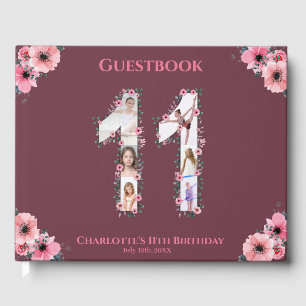 Big 11th Birthday Photo Collage Flower Girl Pink Guest Book