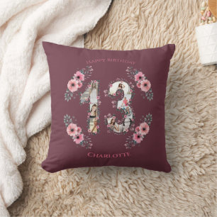 Big 13th Birthday Girl Pink Flower Photo Collage Cushion