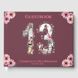 Big 13th Birthday Photo Collage Flower Girl Pink Guest Book