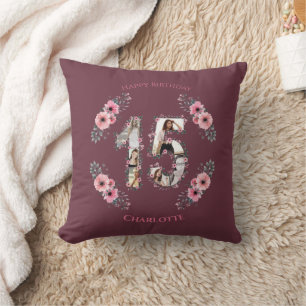 Big 15th Birthday Girl Pink Flower Photo Collage Cushion