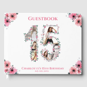 Big 15th Birthday Photo Collage Flower Girl White Guest Book