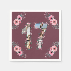 Big 17th Birthday Girl Flower Photo Collage Napkin