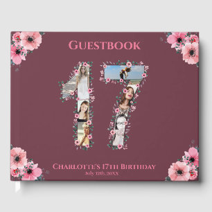 Big 17th Birthday Photo Collage Flower Girl Pink Guest Book
