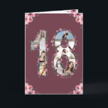 Big 18th Birthday Photo Collage Girl Pink Flower Card<br><div class="desc">Create a Eighteenth Birthday seven photos collage in a big number eighteen shape. Decorated with beautiful and lovely watercolor blush pink flowers and green foliage. Great 18th Birthday gift for girls. Personalised number 18 photo collage for a unique and very special product.</div>