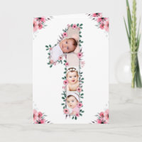 Big 1st Birthday Girl Photo Collage Pink Flower