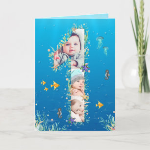 Big 1st Birthday Under The Sea Photo Collage Card
