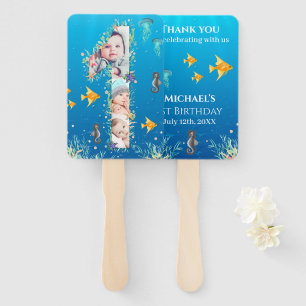 Big 1st Birthday Under The Sea Photo Collage Hand Fan