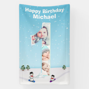 Big 1st Birthday Winter Snow Ice Photo Collage Banner