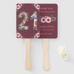 Big 21st Birthday Photo Collage Pink Flower Woman Hand Fan