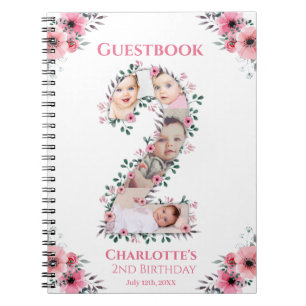 Big 2nd Birthday Girl Photo Pink Flower Guest Book