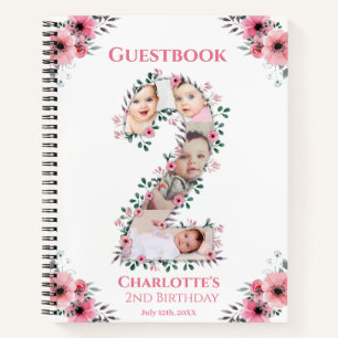 Big 2nd Birthday Girl Photo Pink Flower Guest Book