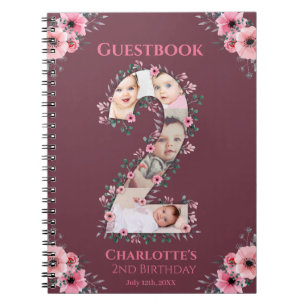 Big 2nd Birthday Girl Photo Pink Flower Guest Book