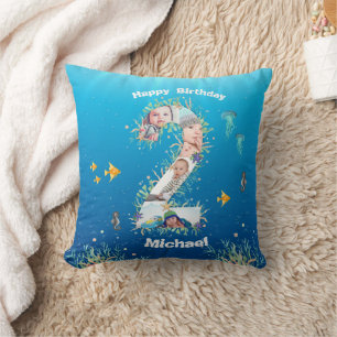 Big 2nd Birthday Photo Collage Under The Sea Cushion