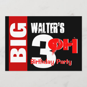 Big 30 Birthday Modern Red White Black W1711 Invitation