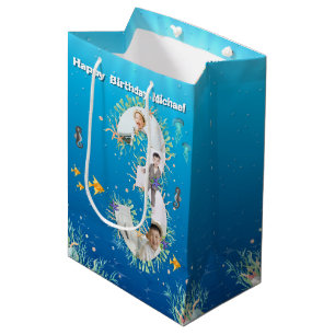 Big 3rd Birthday Photo Collage Under The Sea Medium Gift Bag