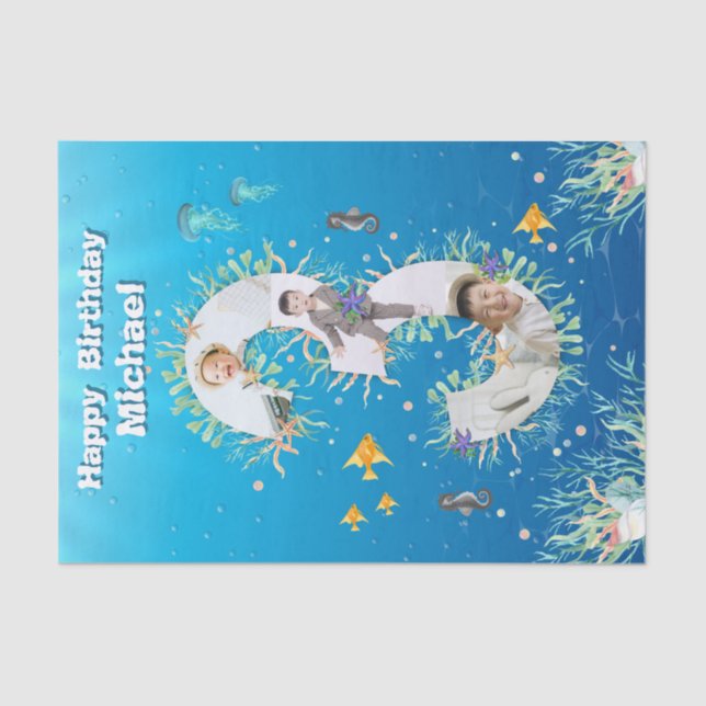 Big 3rd Under The Sea Birthday Photo Collage Tissue Paper (Front)