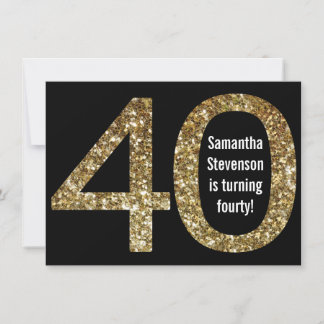 Big 4-0 Birthday Gold Glitter-Look 40th Party Invitation